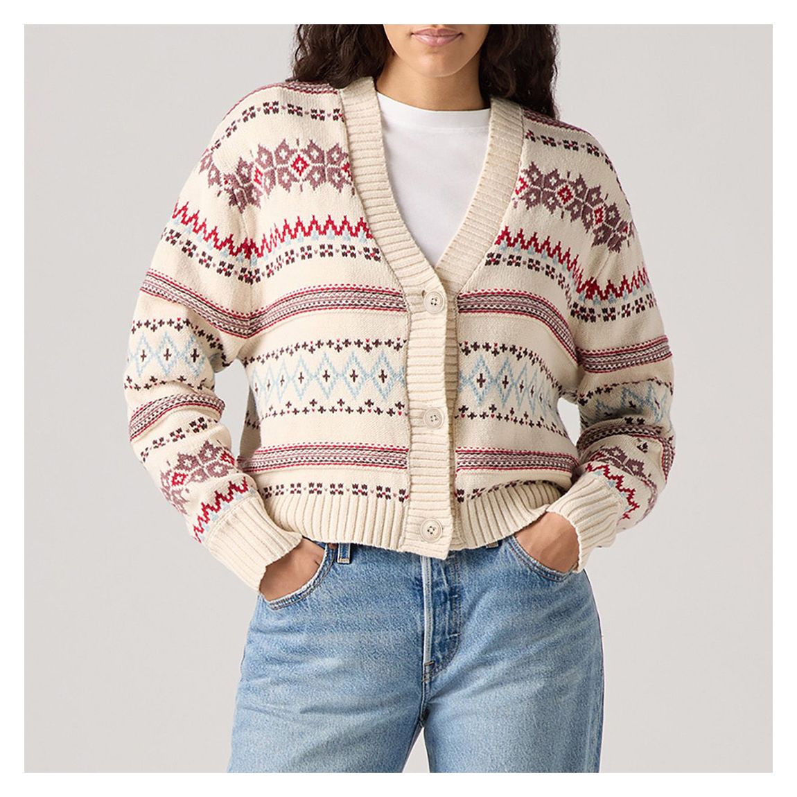 White/Red Gala Fairisle Cardigan main product photo