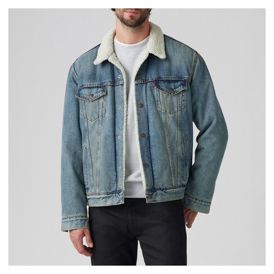 Blue Denim Sherpa Trucker Mustard Jacket main product photo