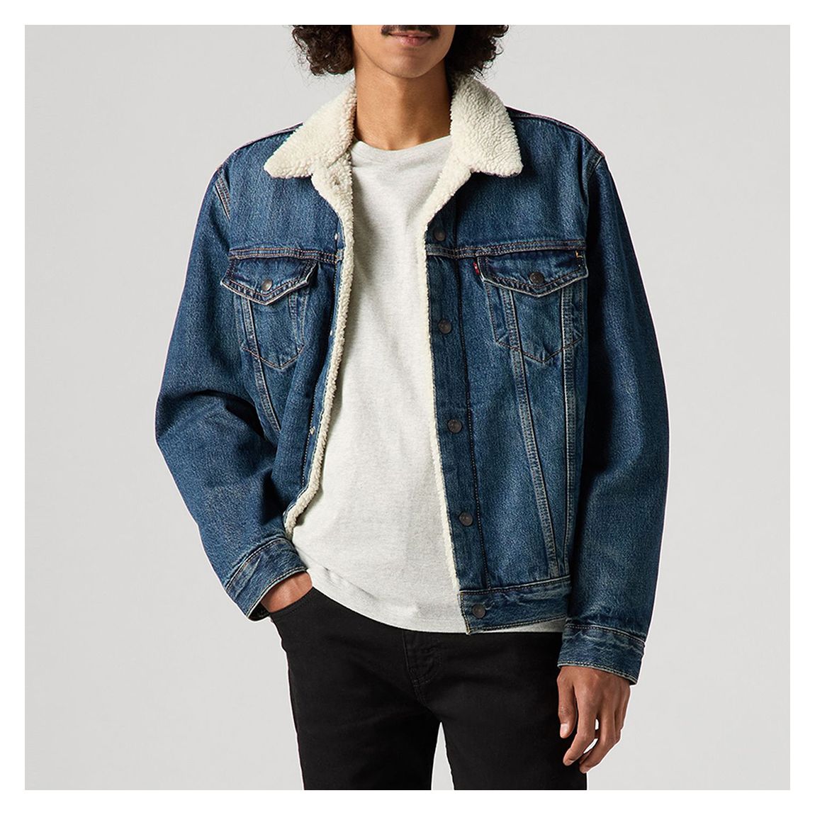 Dark Blue Sherpa Trucker Jacket main product photo
