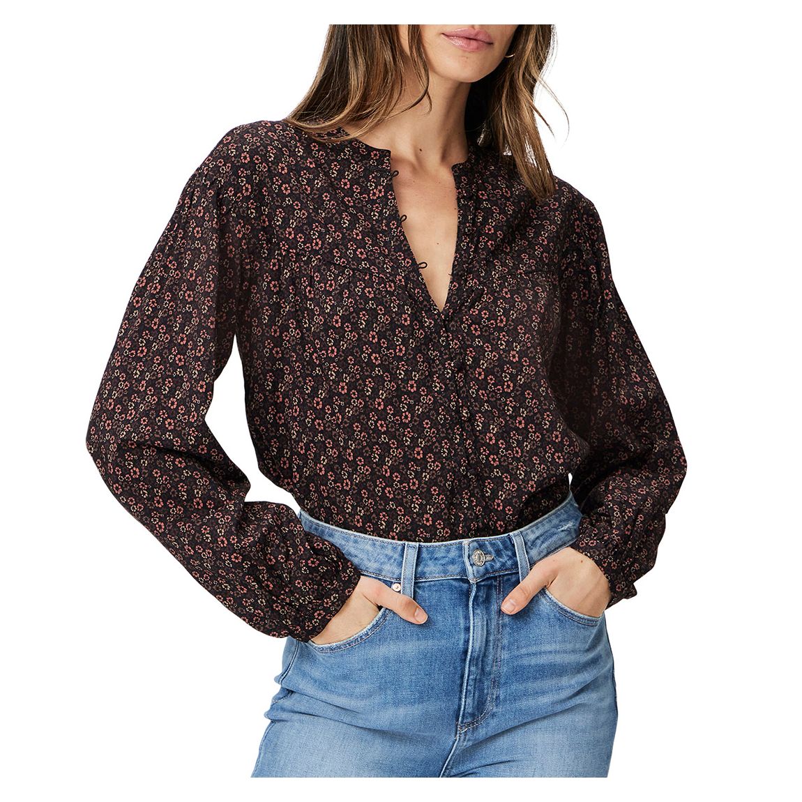 Black Floral Marline Button Cotton Blend Shirt main product photo
