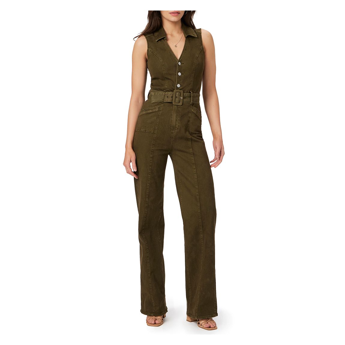 Olive Sasha Belted Denim Jumpsuit main product photo