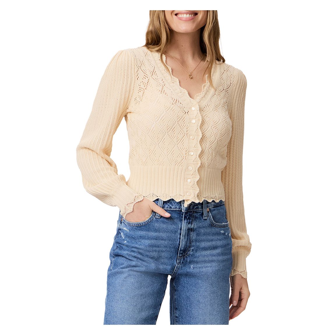 Cream Tatiana Scalloped Cotton Cardigan main product photo