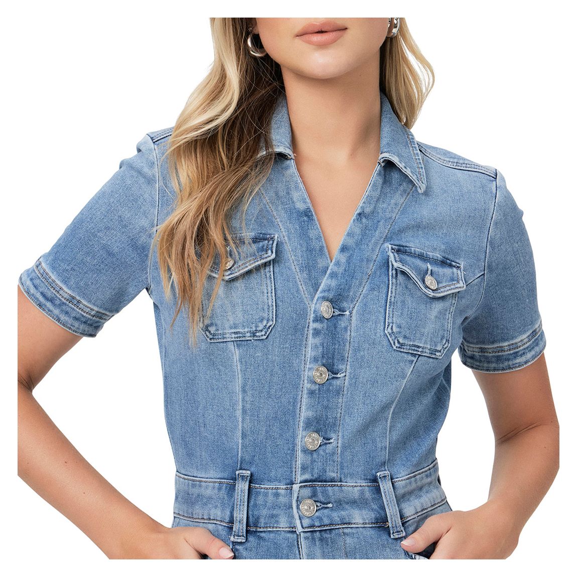 Mid Blue Short Sleeve Harper Denim Jumpsuit main product photo