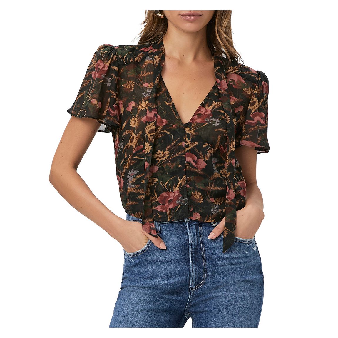 Black Floral Ayla Silk Blouse main product photo