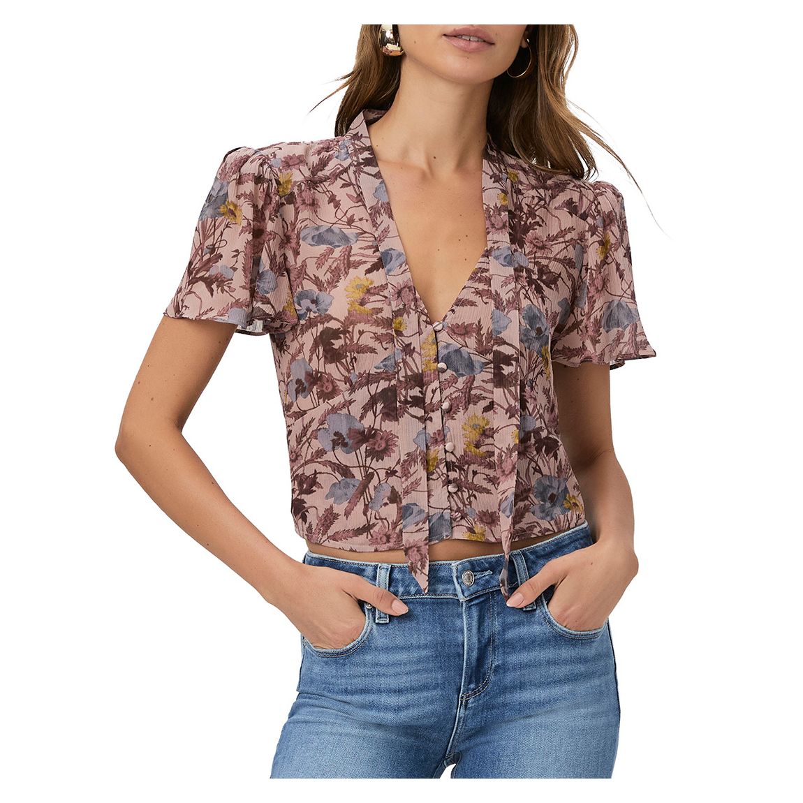 Blush Pink Floral Ayla Silk Blouse main product photo