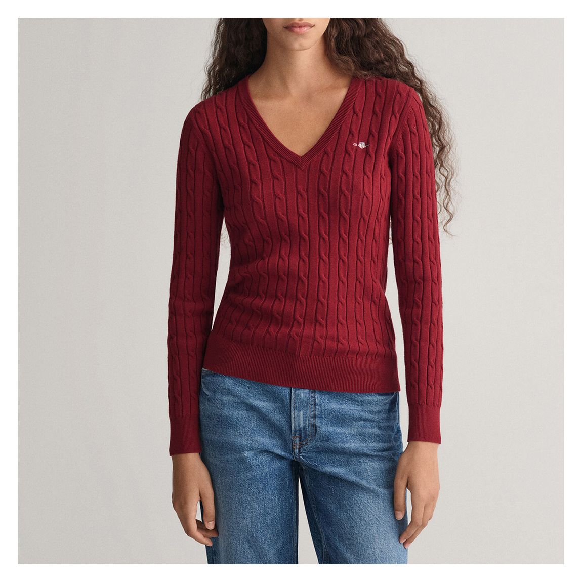 Dark Red V-Neck Cotton Blend Jumper main product photo