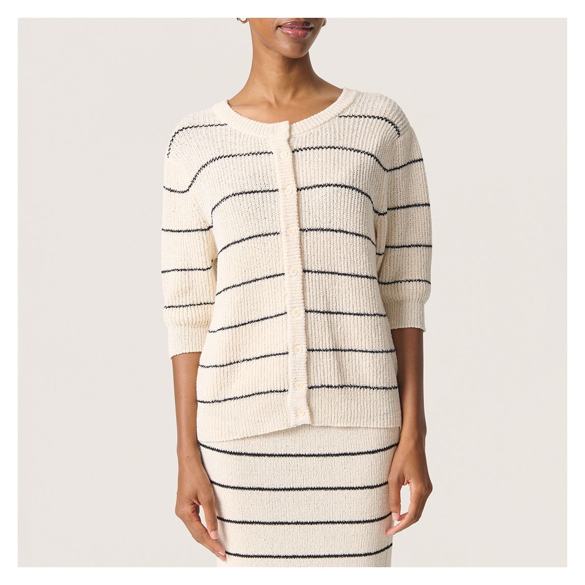 Striped White SL Winta Cotton Blend Cardigan main product photo