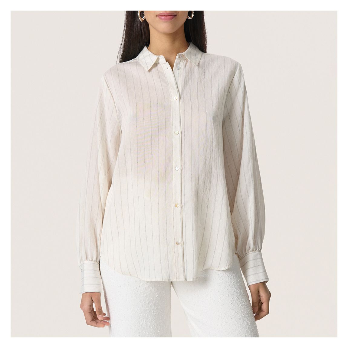Striped Neutral Linen Blend SL Roya Shirt LS main product photo