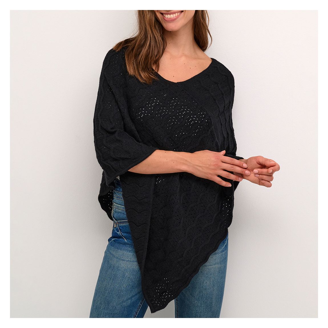 Cable Knit Black Cria Knit Poncho main product photo