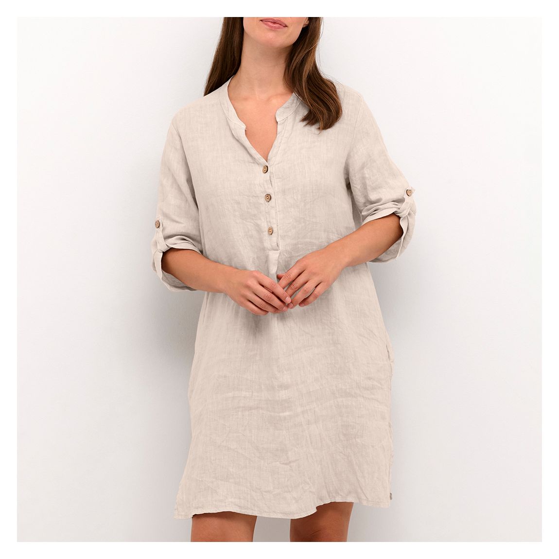 Beige Linen Bellis Caftan Short Dress main product photo