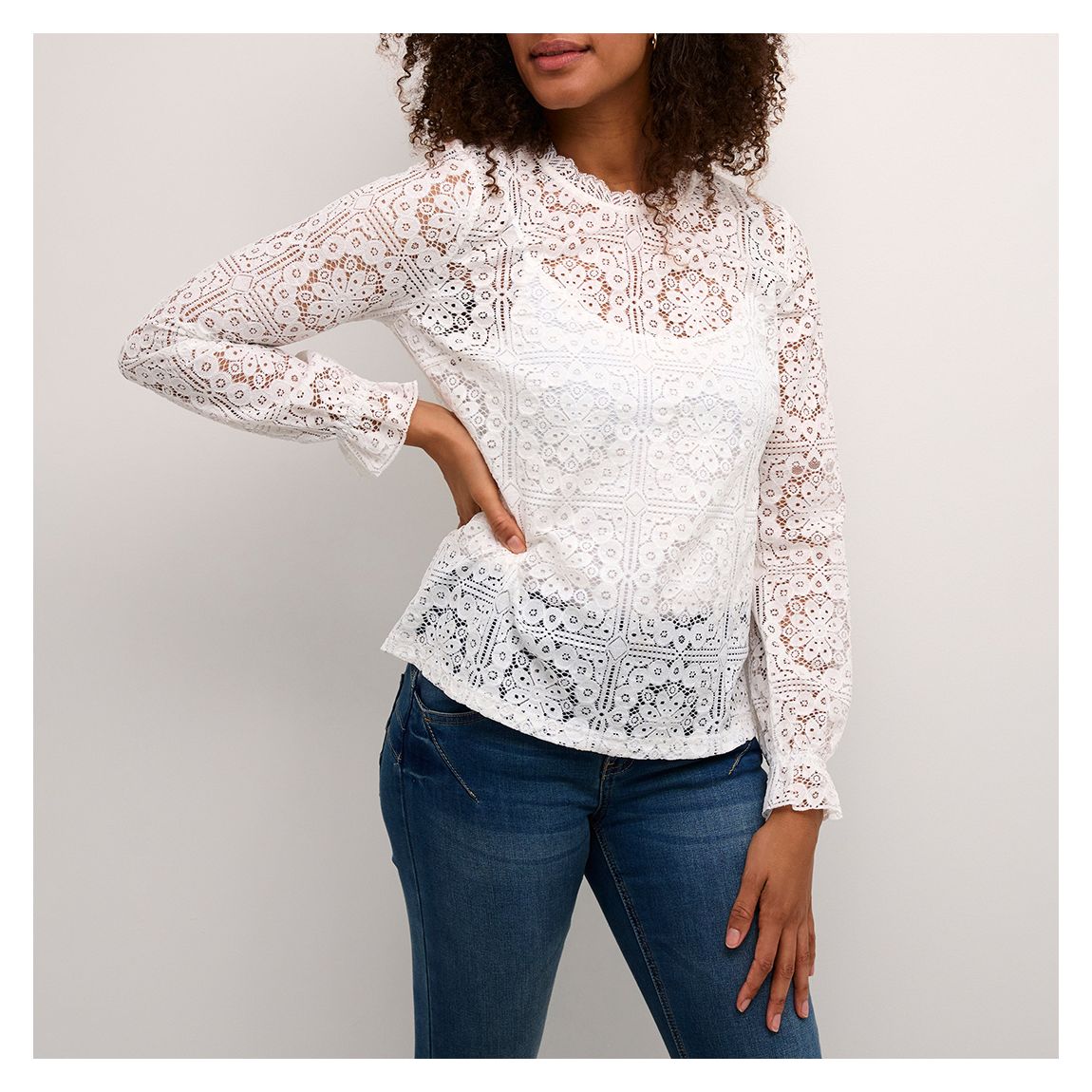 Lace White Cotton Blend Tiley Lace Blouse main product photo