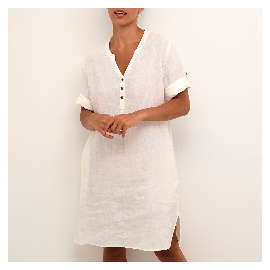 White Linen Bellis Caftan Short Dress main product photo