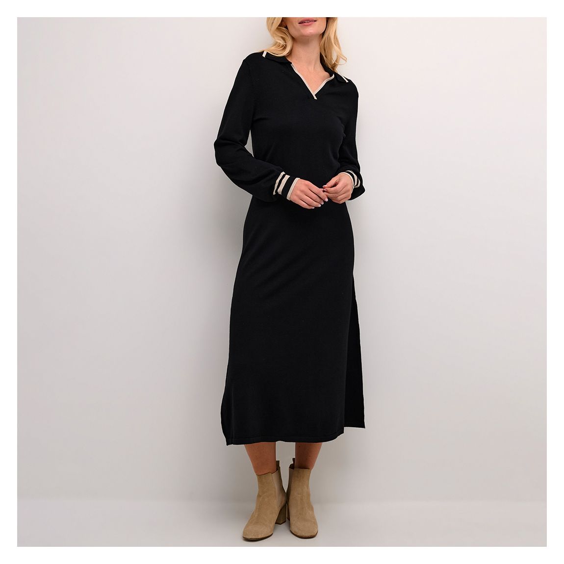 Striped Black Villea Knit Cotton Dress main product photo