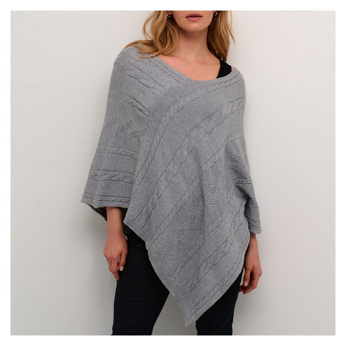 Cable Knit Grey Dela Knit Poncho main product photo