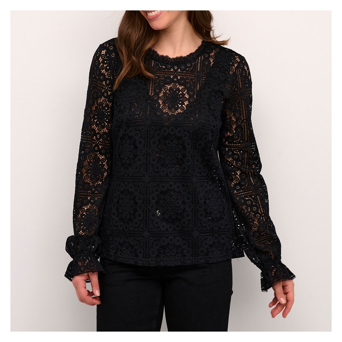 Lace Black Cotton Blend Tiley Lace Blouse main product photo