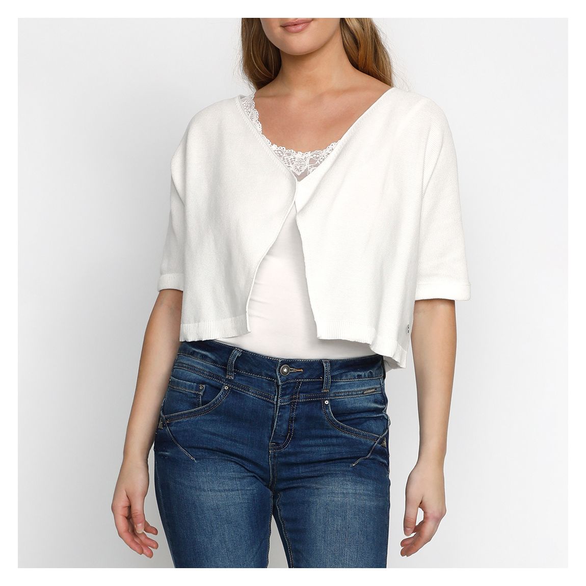 White Cotton Sillar Knit Bolero main product photo