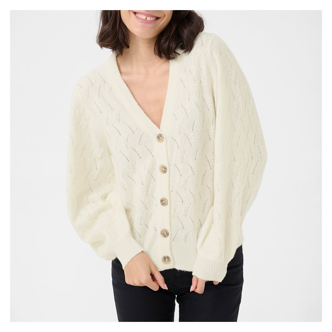 Ribbed White Rita Knit Cardigan main product photo