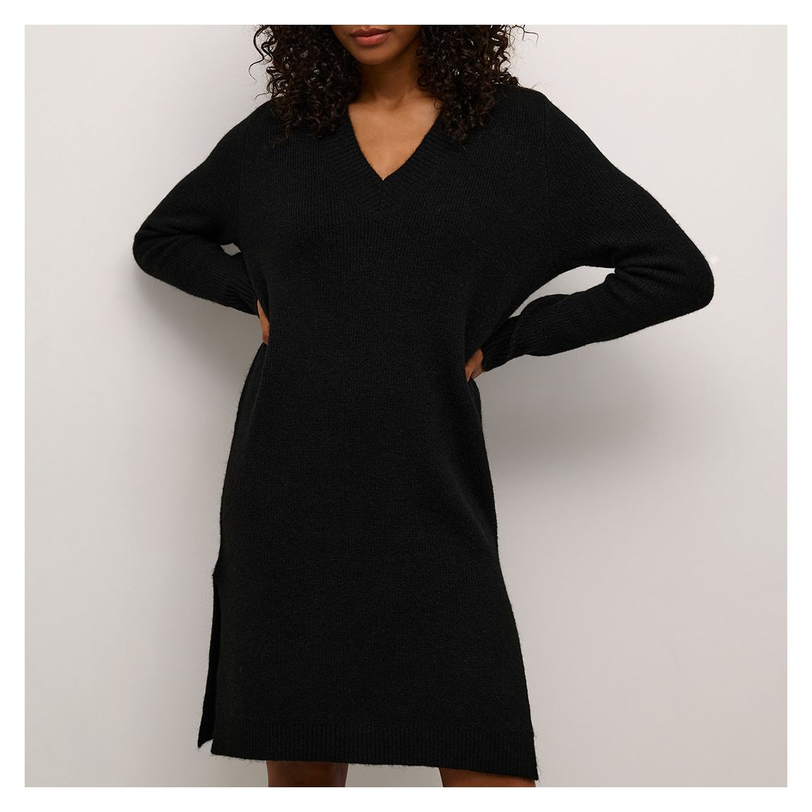 Striped Black Juno Wool Blend Knit Dress main product photo