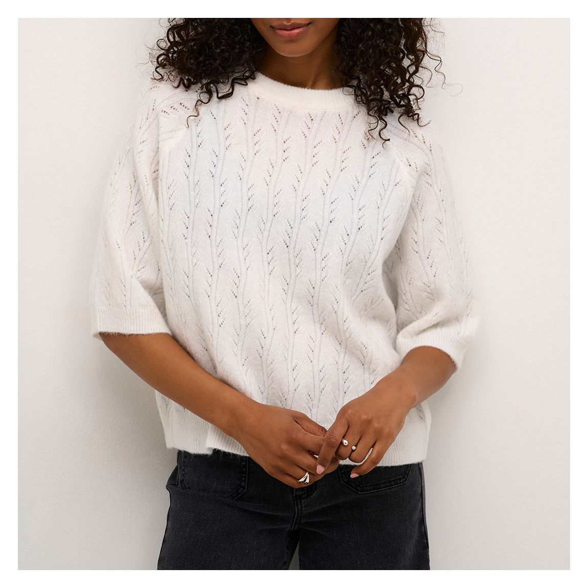 Ribbed White Tella Wool Blend Pullover main product photo