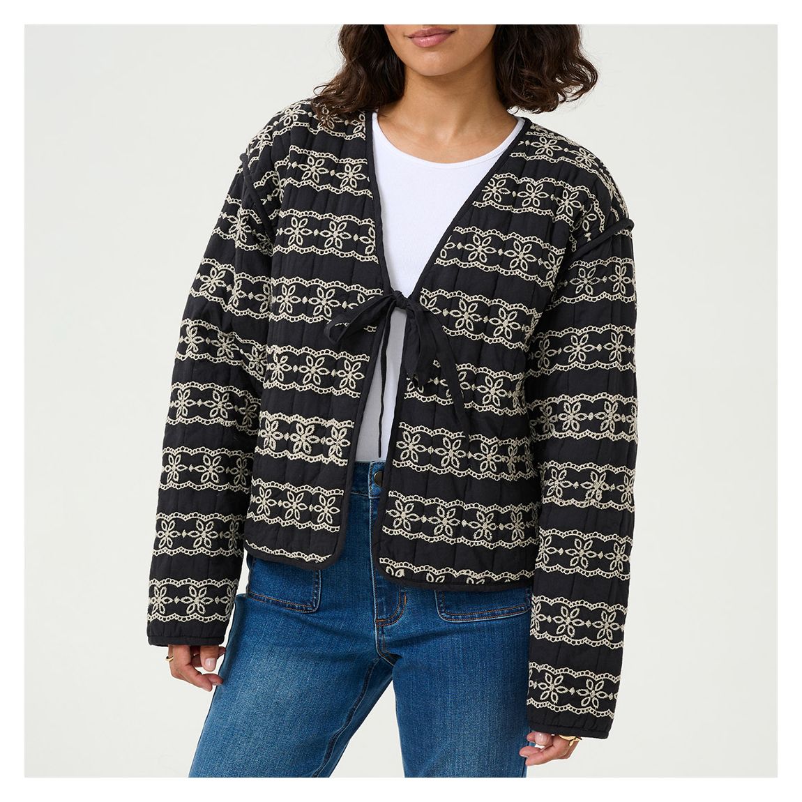 Embroidered Black Ronia Cotton Jacket main product photo