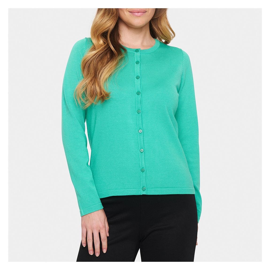Ribbed Green Mila R-Neck Cardigan main product photo