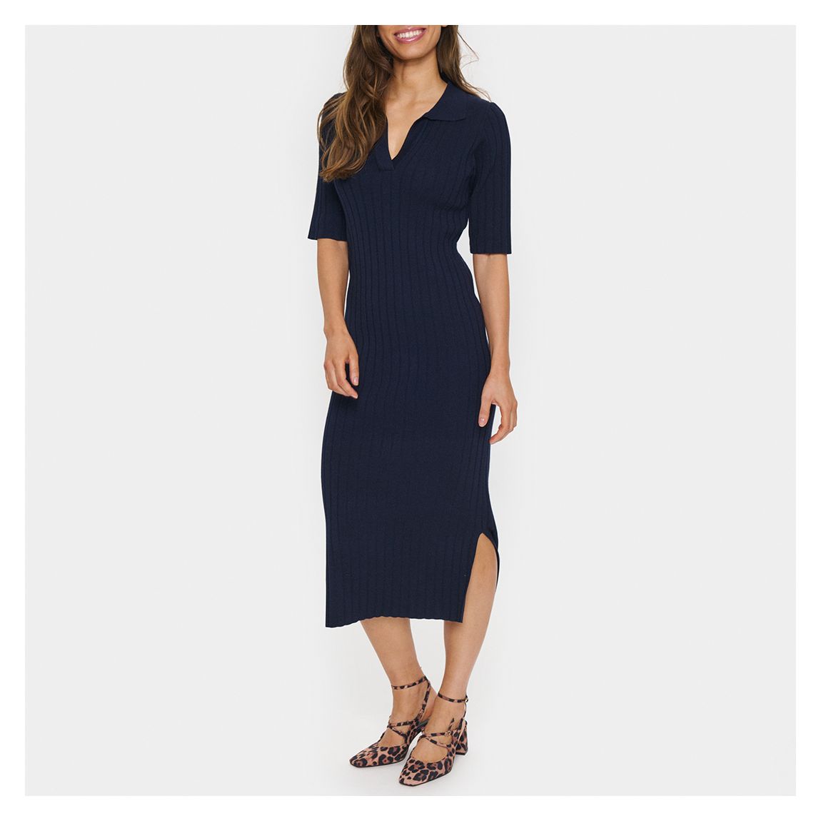 Ribbed Blue Juanna Polo Dress main product photo