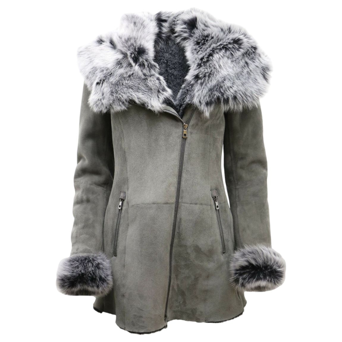 Womens Black Merino Sheepskin Hooded Coat-Romsey main product photo