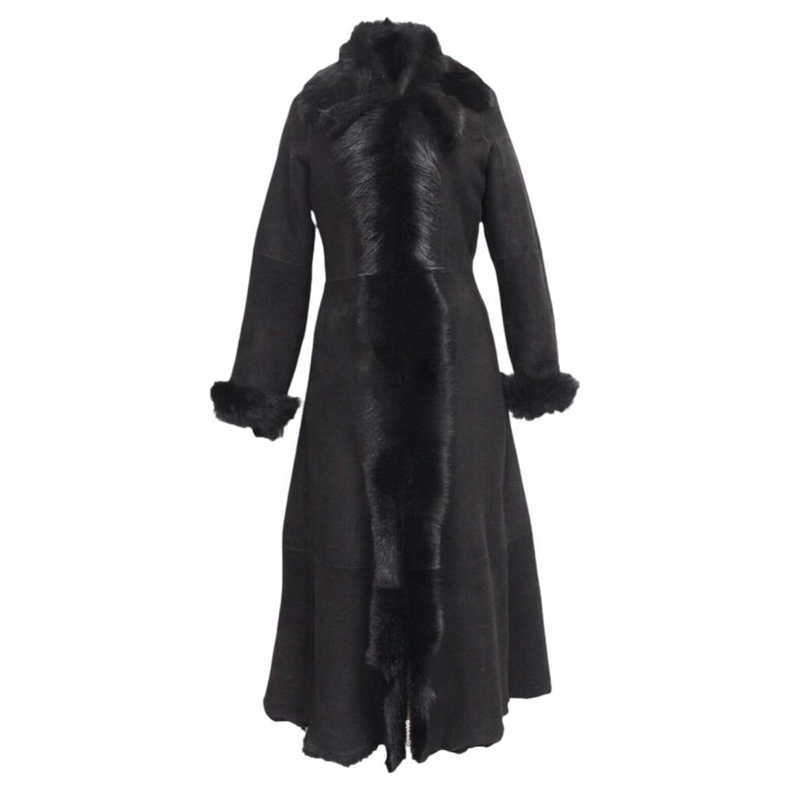 Womens Black Suede Toscana Sheepskin Trench Coat-Fribourg main product photo