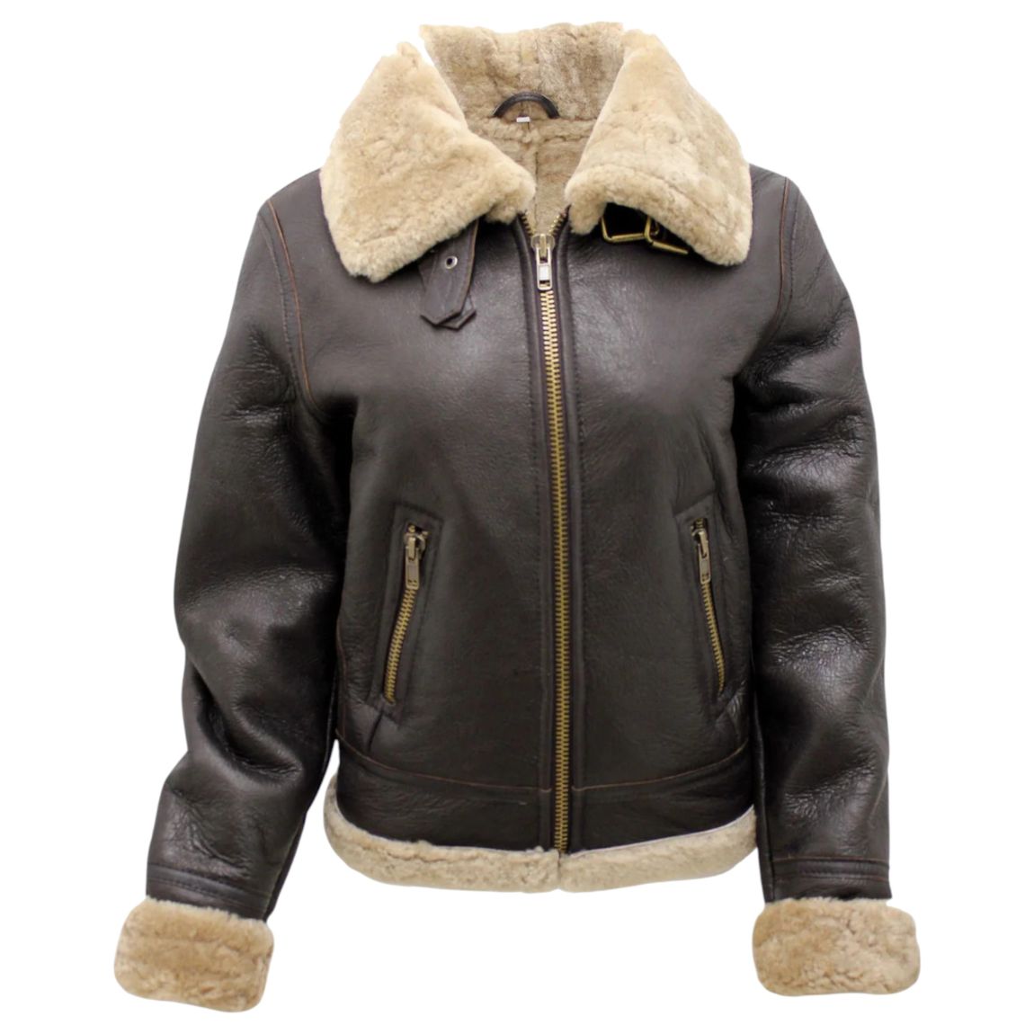 Womens B3 Sheepskin Brown Leather Jacket-Portland main product photo