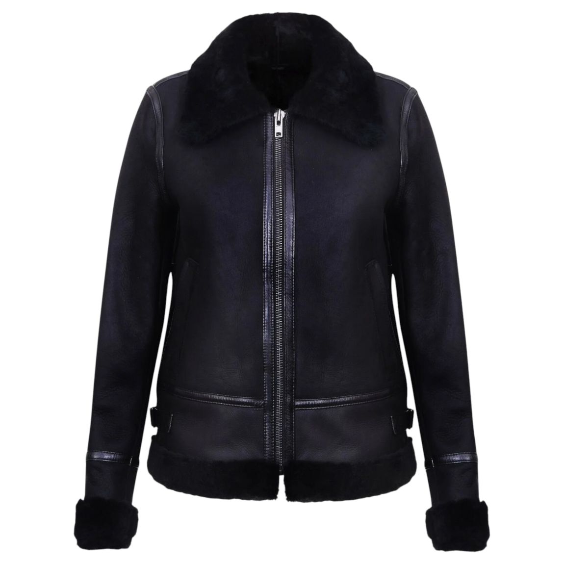 Womens B3 Sheepskin Black Leather Jacket-Padiham main product photo