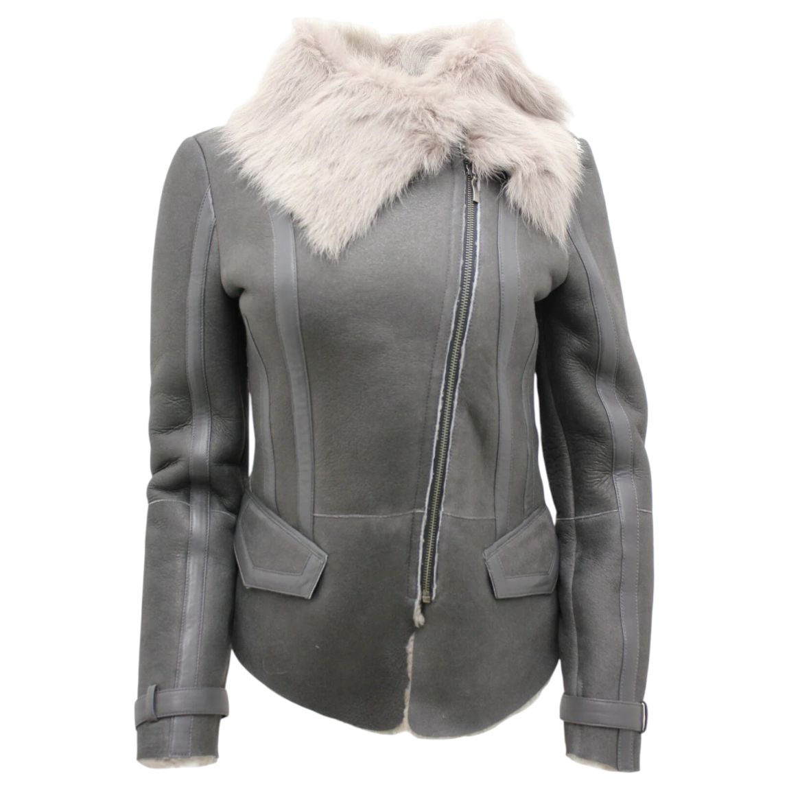 Womens Shearling Grey Toscana Flying Jacket-Polegate main product photo