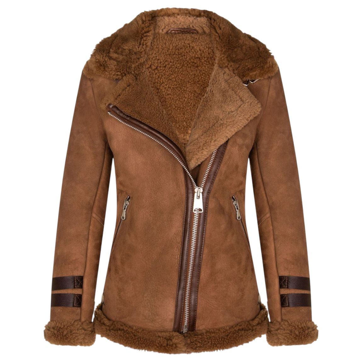 Womens Brown Suede Sheepskin Biker Jacket-Ramsgate main product photo