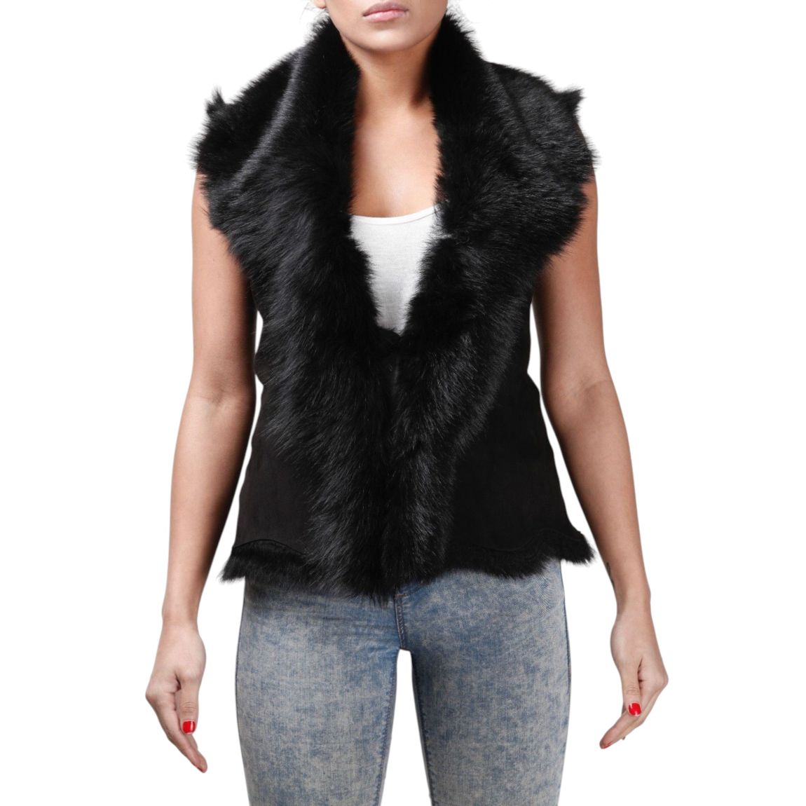 Womens Black Warmer Toscana Sheepskin Short Gilet-Seaham main product photo