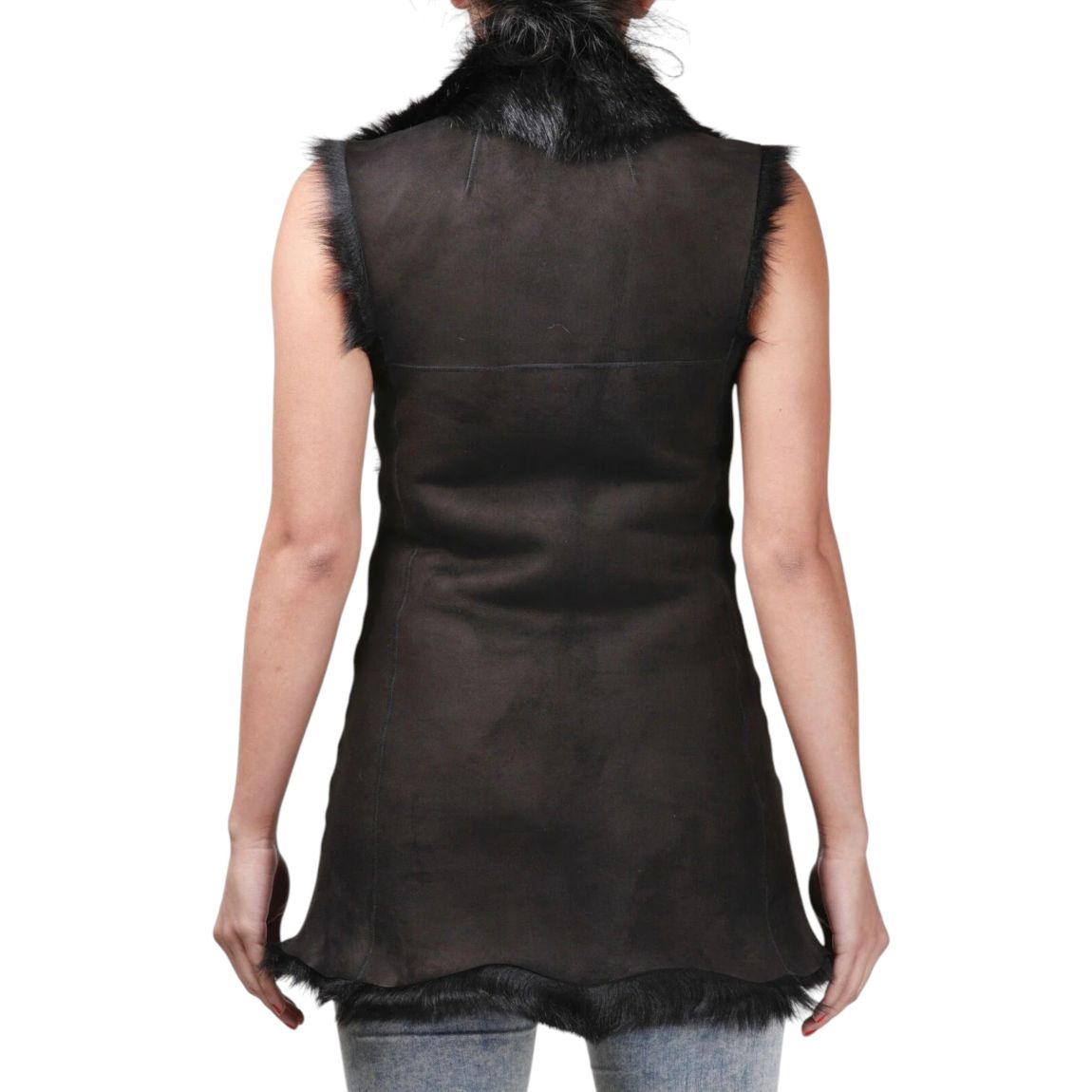 Womens Black Warmer Toscana Sheepskin Long Gilet-Seaford main product photo