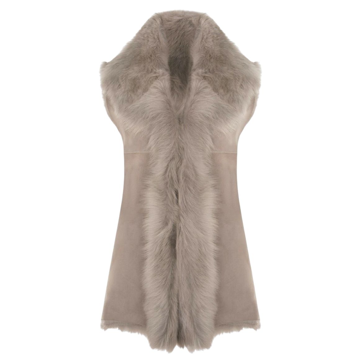 Womens Light Grey Warmer Toscana Sheepskin Long Gilet-Seaford main product photo