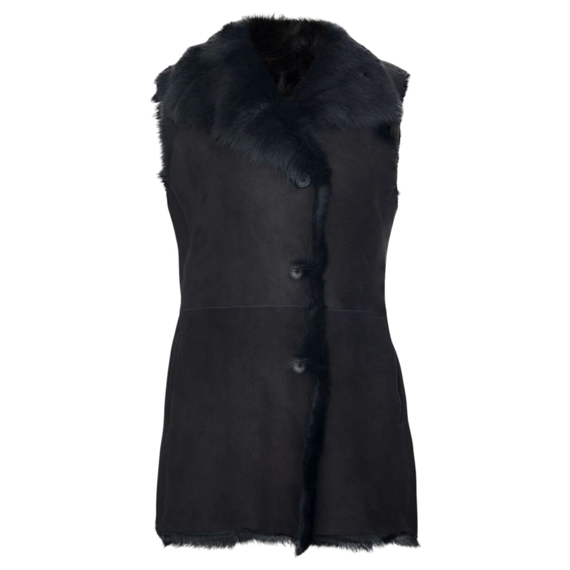 Womens Toscana Black Sheepskin Buttoned Gilet-Seaton main product photo