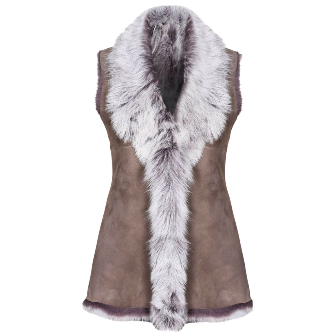 Womens Taupe Warmer Toscana Sheepskin Long Gilet-Seaford main product photo