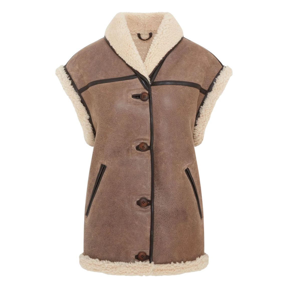 Womens Brown Aviator Shearling Leather Gilet - Chevak main product photo