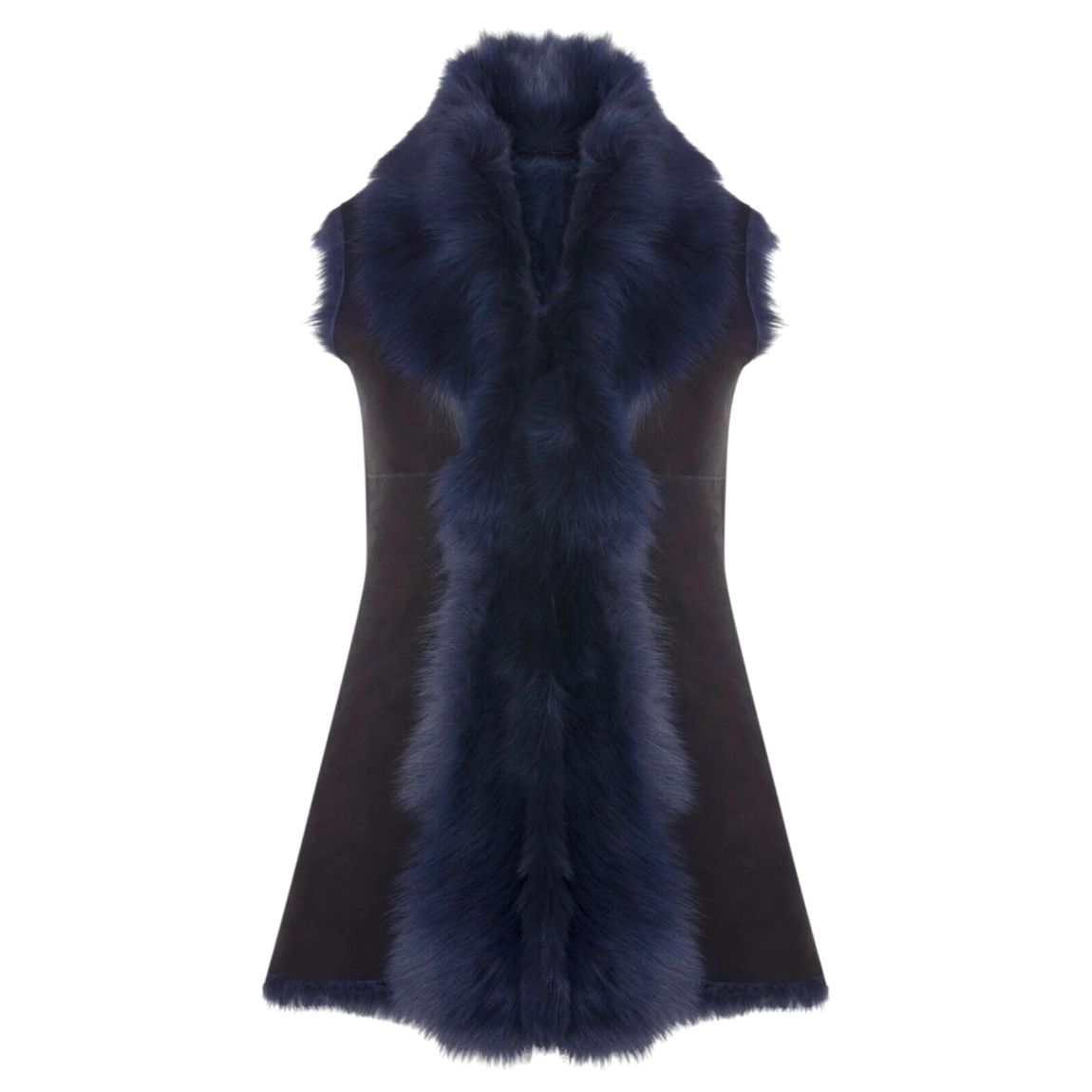 Womens Navy Warmer Toscana Sheepskin Long Gilet-Seaford main product photo