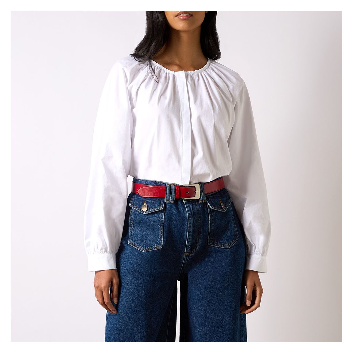 White Gathered Cotton Blouse main product photo