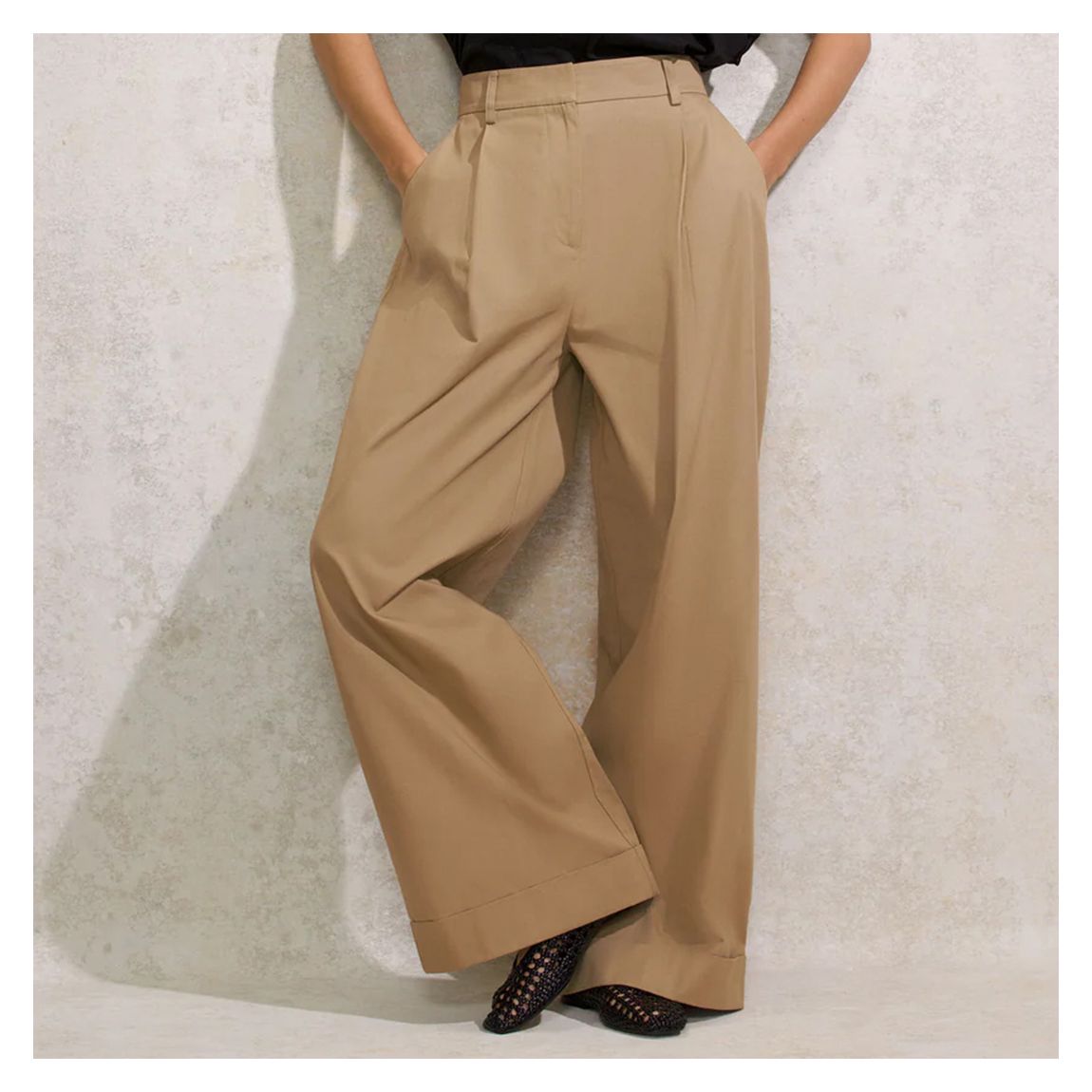 Camel Turn Up Hem Cotton Chino Trousers main product photo