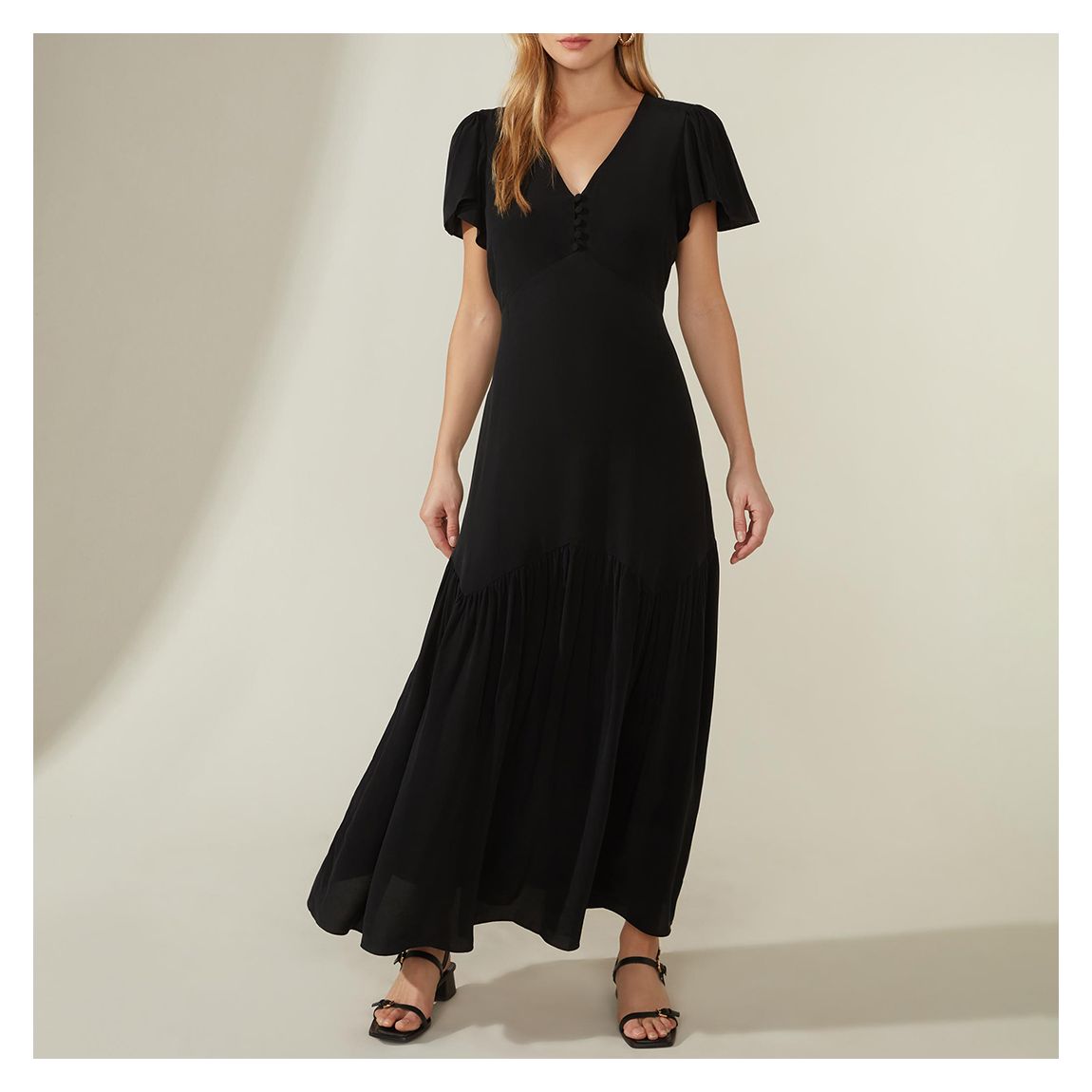 Black Flutter Sleeve Midaxi Dress main product photo