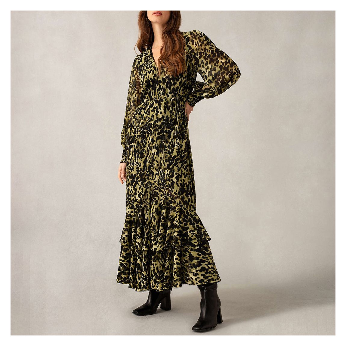 Leopard Print V-Neck Midi Dress main product photo