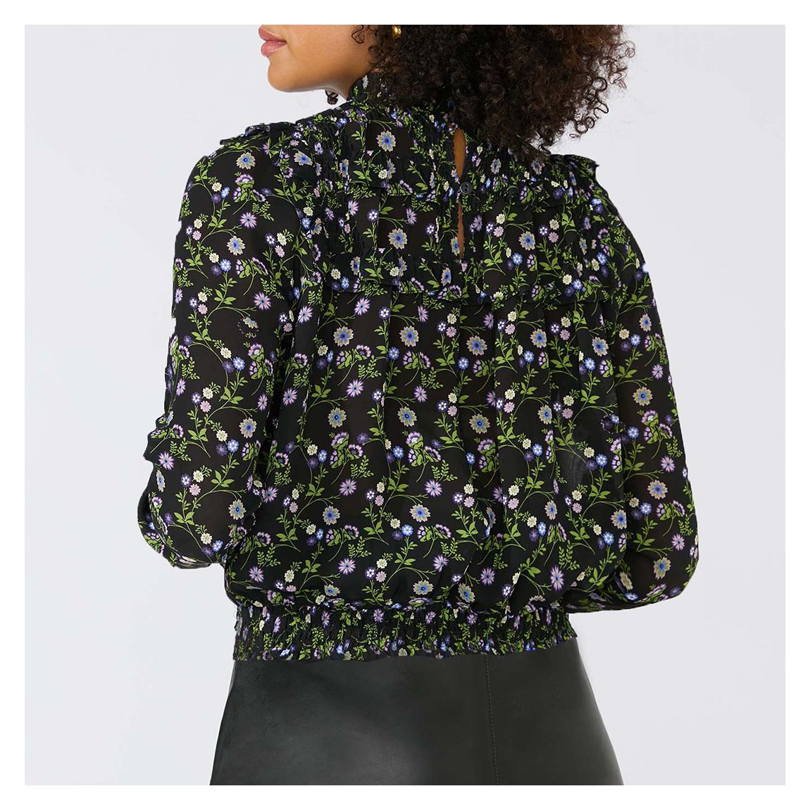 Black Floral Wildflower Shirred Detail Blouse main product photo