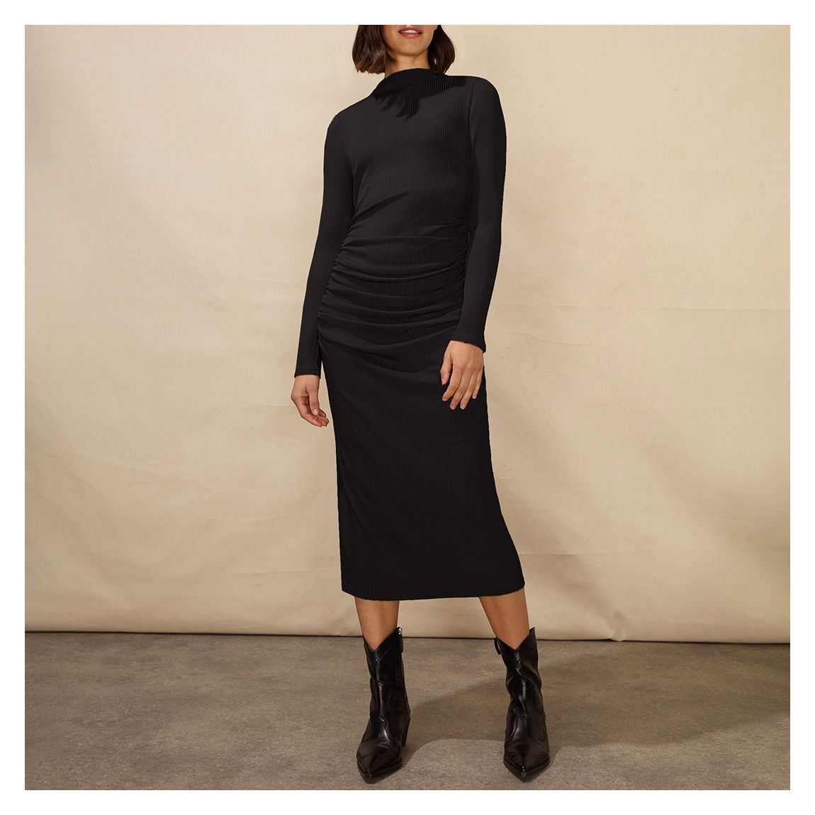 Petite Black Rib Belted Jumper Midi Dress main product photo