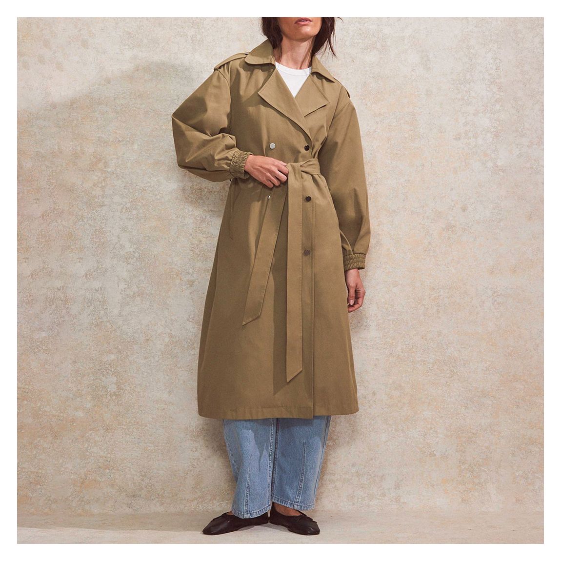Olive Green Belted Trench Coat main product photo