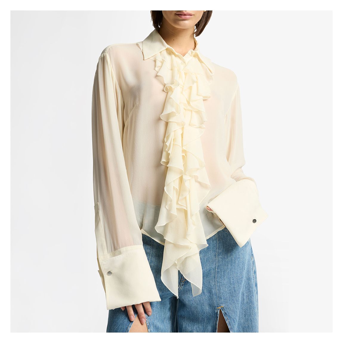 Cream Ruffle Shirt Silk Solitary Star Blouse main product photo