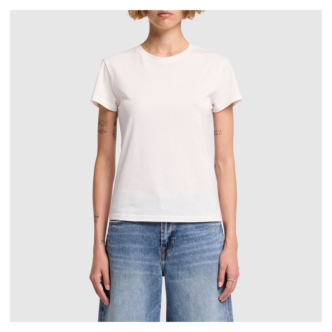 White Cotton Blend Basic T-shirt main product photo