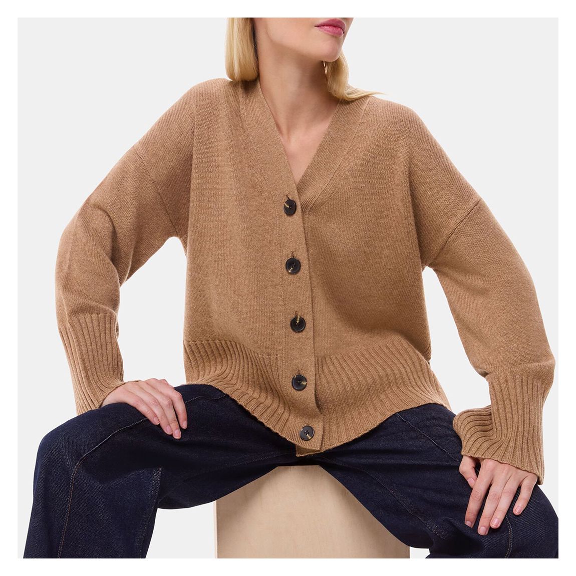 Camel Cashmere Blend Ribbed Cardigan main product photo