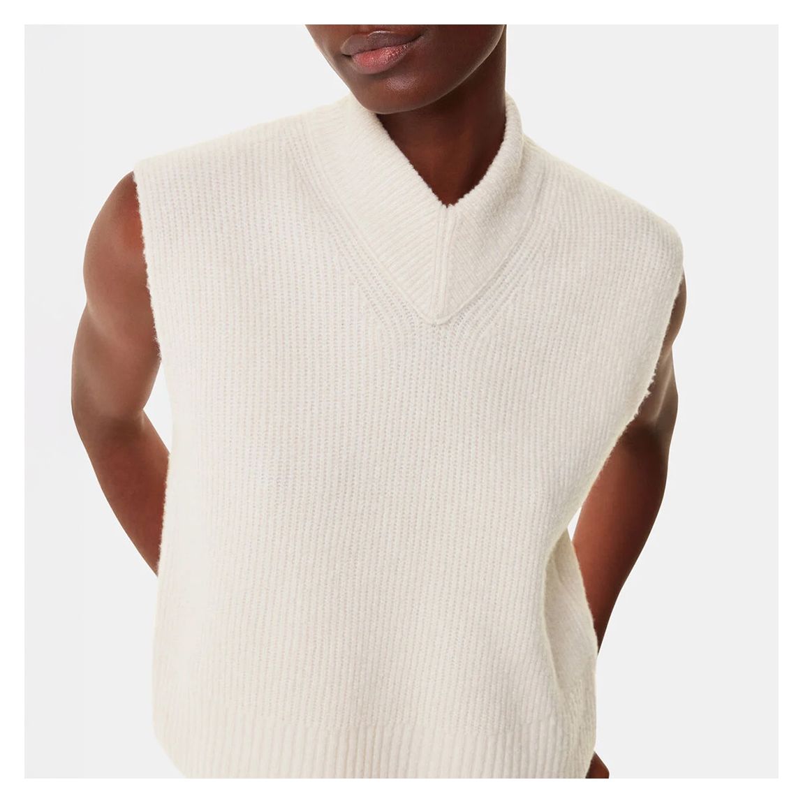 Ivory High V Neck Wool Jumper main product photo